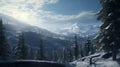 Moody And Tranquil Scenes: A Ray Traced View Of Snowy Hills And Trees