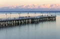 Moody twilight over pier in gdynia orlowo on Baltic sea in poland Royalty Free Stock Photo