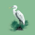 Moody Vector Art: White Heron In Green Background