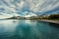 Moody view of Cukurbuk bay in Bodrum, Gumusluk, Mugla, Turkey. Royalty Free Stock Photo