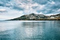 Moody view of Cukurbuk bay in Bodrum, Gumusluk, Mugla, Turkey. Royalty Free Stock Photo