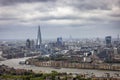 Moody view of the London skyline with lifted up Tower Bridge Royalty Free Stock Photo