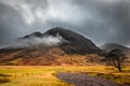 A moody view of a rocky hill in Glencoe, Scotland