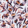 Moody watercolor alstroemeria flowers seamless pattern