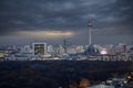 Moody winter dusk view of the skyline of Berlin Royalty Free Stock Photo