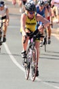 MOOLOOLABA, AUSTRALIA - SEPTEMBER 14 : Unidentified participants in cycle leg of sunshine coast triathlon on September 14, 2014 in