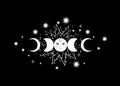 Triple moon pagan Wiccan goddess symbol sun system moon phases orbits of planets energy circle Royalty Free Stock Photo