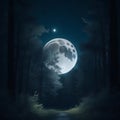 the Moon above the forest Generative AI Royalty Free Stock Photo