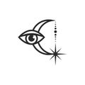 Moon and all-seeing eye line art element isolated. Esoteric composition of vector elements, Graphic design tattoo Royalty Free Stock Photo