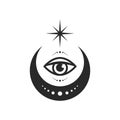 Moon and all-seeing eye line art element isolated. Esoteric composition of vector elements, Graphic design tattoo Royalty Free Stock Photo