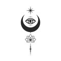 Moon and all-seeing eye line art element isolated. Esoteric composition of vector elements, Graphic design tattoo Royalty Free Stock Photo