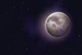 Moon background. Realistic night starry sky with waxing moon, new phases lunar cycle astrology. Cosmic galaxy astronomy