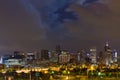 Moon Behind Clouds Above The Denver Skyline Royalty Free Stock Photo