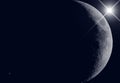 Moon black and white photo and a bright big shining star. Shade over the moon, cosmos, planets, light. Royalty Free Stock Photo