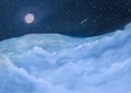 Moon in blue clouds at starry night