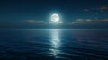 Moon with blue Night sky and beautiful clouds reflection in sea landscape AI generated Royalty Free Stock Photo