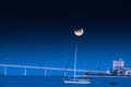 Moon Boat Mast in front of bridge