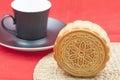 Moon cake on a bamboo mat Royalty Free Stock Photo