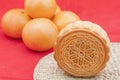 Moon cake on a bamboo mat Royalty Free Stock Photo