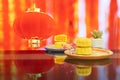 Moon cake with pretty background, a traditional food, cuisine, or snack for Chinese or Asian Mid-Autumn festival