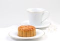 Moon cake served with tea