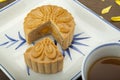 Moon cake traditional cake of Vietnamese - Chinese mid autumn festival food Royalty Free Stock Photo