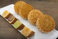 Moon cake traditional cake of Vietnamese - Chinese mid autumn festival food Royalty Free Stock Photo