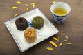 Moon cake traditional cake of Vietnamese - Chinese mid autumn festival food Royalty Free Stock Photo