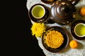 Moon cakes for the Chinese Mid-autumn festival isolated on black background. Royalty Free Stock Photo