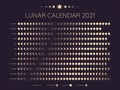 Moon calendar 2021. Lunar phases cycles dates, full. New and every phase in between, moon schedule monthly calendar year vector Royalty Free Stock Photo