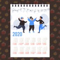 Moon 2020 calendar people skating on ice rink winter sport activity merry christmas happy new year winter holidays Royalty Free Stock Photo