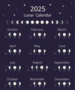 Moon calendar for 2025 year. lunar calendar. Vector illustration Royalty Free Stock Photo