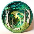 Moon Circle Forest Green Papercut Diorama