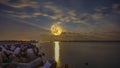moon in the city of Baltiysk on the sea Royalty Free Stock Photo