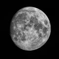 The Moon close-up on a black night sky shot through a telescope