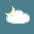 Moon cloud icon element simple app Isolated symbol on blue background Icon cloudy weather night Flat design element of application