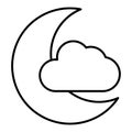 Moon and cloud thin line icon. Sleep vector illustration isolated on white. Night outline style design, designed for web