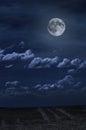 Moon and clouds in the night. Moonlight and road background