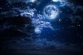 Moon and clouds in the night Royalty Free Stock Photo