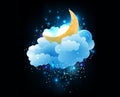 Moon, clouds and stars. Royalty Free Stock Photo