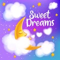 Moon, clouds and stars. Sweet dreams wallpaper. Royalty Free Stock Photo