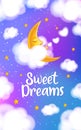 Moon, clouds and stars. Sweet dreams wallpaper. Royalty Free Stock Photo