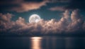 Moon in dark clouds. Moonlight over the water on a cloudy night Royalty Free Stock Photo