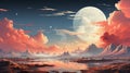 Hyper-detailed Fantasy Landscapes: Calm Waters And Iconic Skies Royalty Free Stock Photo