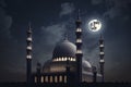 moon eclipse and mosque for ramadan kareem Royalty Free Stock Photo
