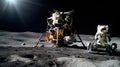 Moon exploration, astronaut and station on the Moon