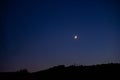 Moon at the first quarter rising over the forest. Natural satellite of the earth