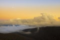 The moon and fog banks sit over the Blue Ridge Mountains of North Carolina Royalty Free Stock Photo