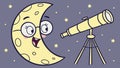 Moon with Glasses and Telescope, Smart Celestial Explorer, vector design Generative AI Royalty Free Stock Photo