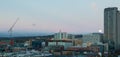 The moon going down over the city of Sheffield at Dawn, South Yorkshire